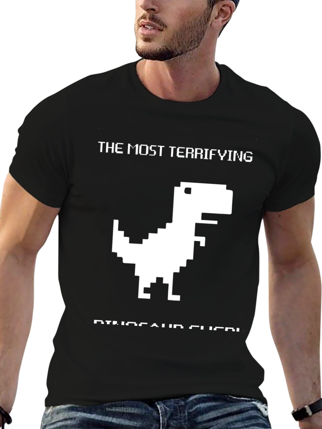 Terrifying Dinosaur Pixel Art Black T-Shirt