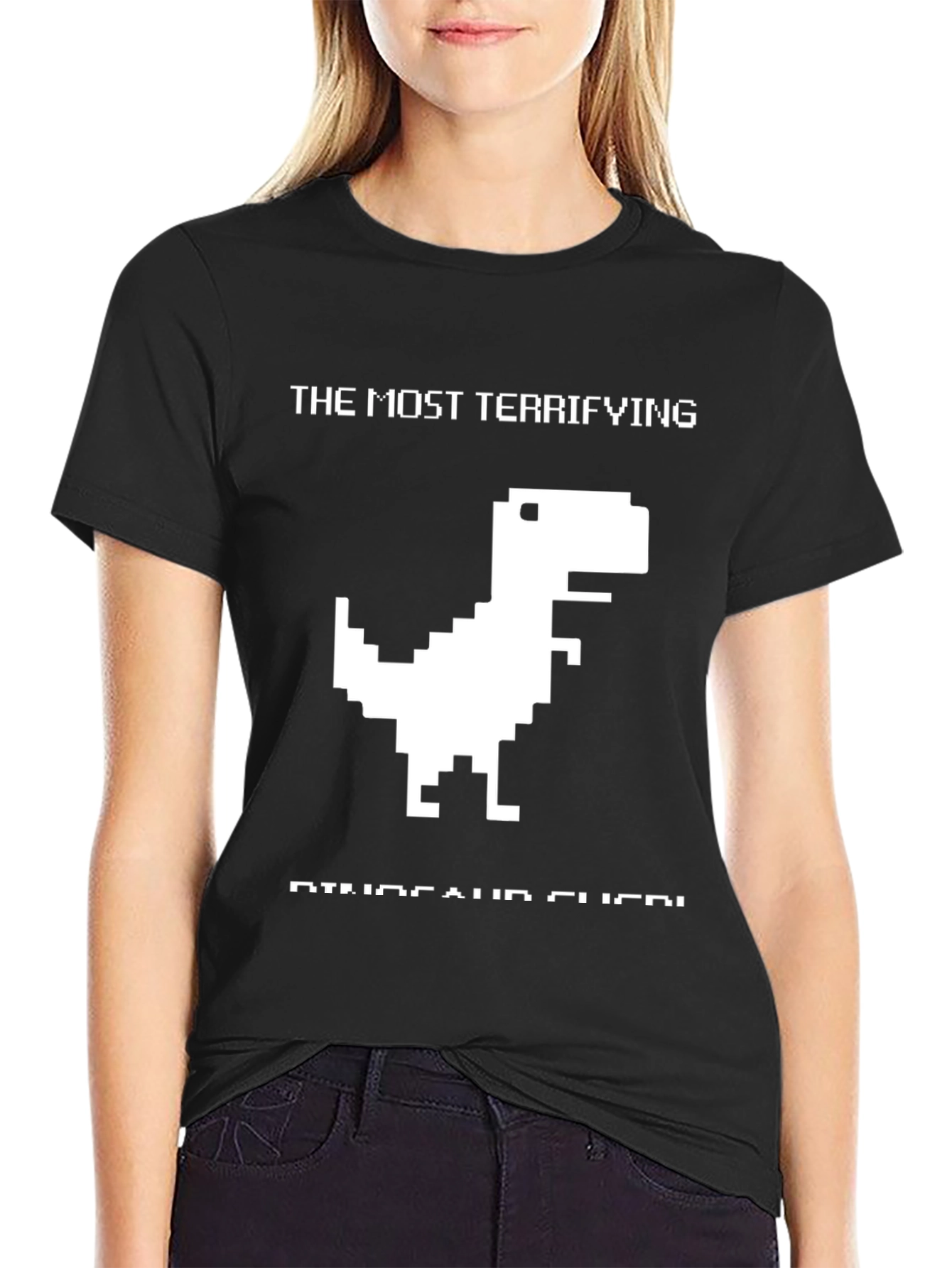 Terrifying Dinosaur Pixel Art Black T-Shirt