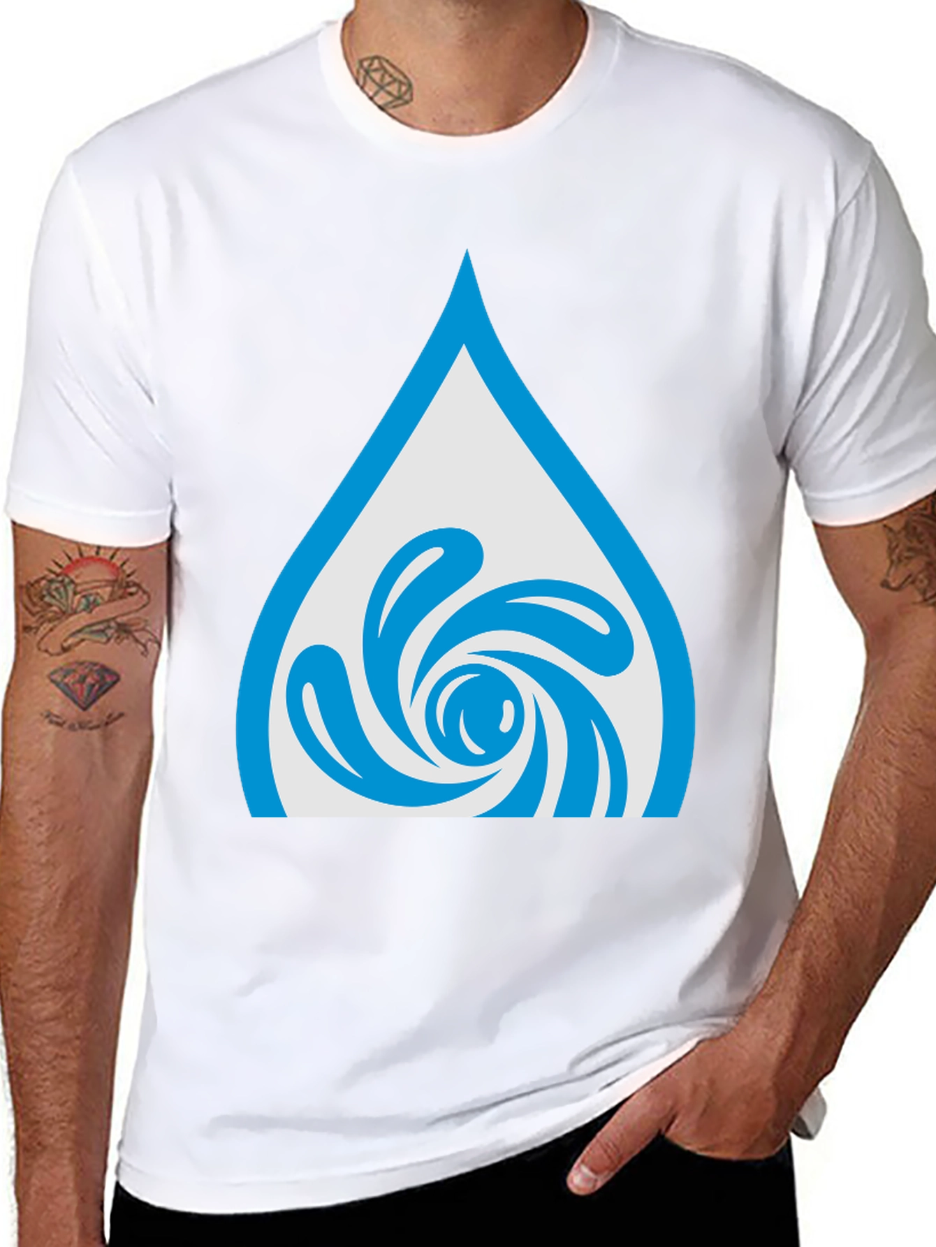 Water Drop Swirl Graphic Tee - Black Cotton Blend