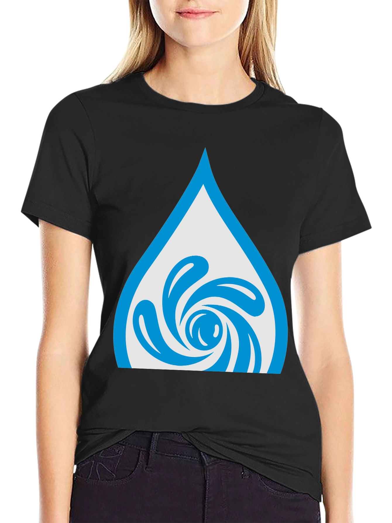 Water Drop Swirl Graphic Tee - Black Cotton Blend