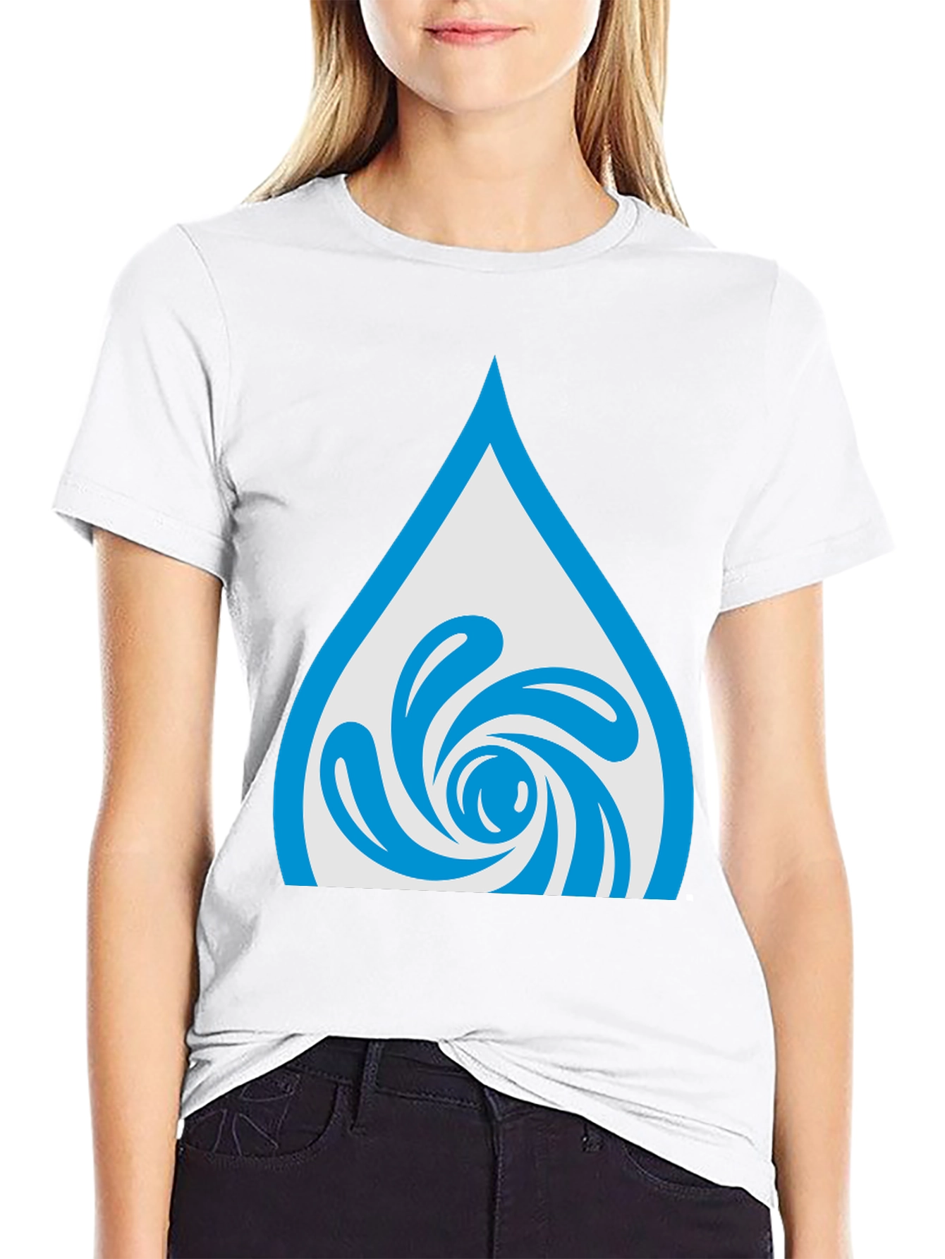 Water Drop Swirl Graphic Tee - Black Cotton Blend