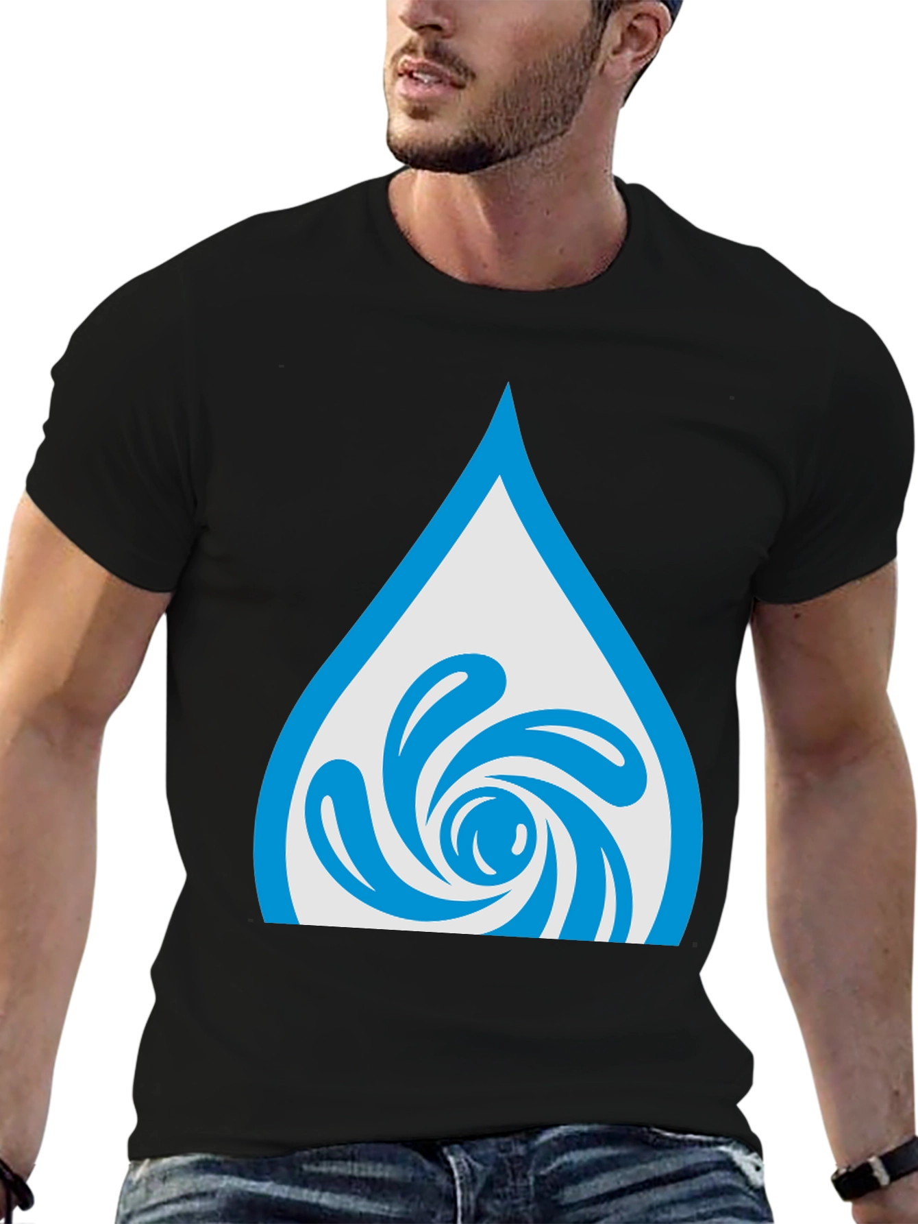 Water Drop Swirl Graphic Tee - Black Cotton Blend
