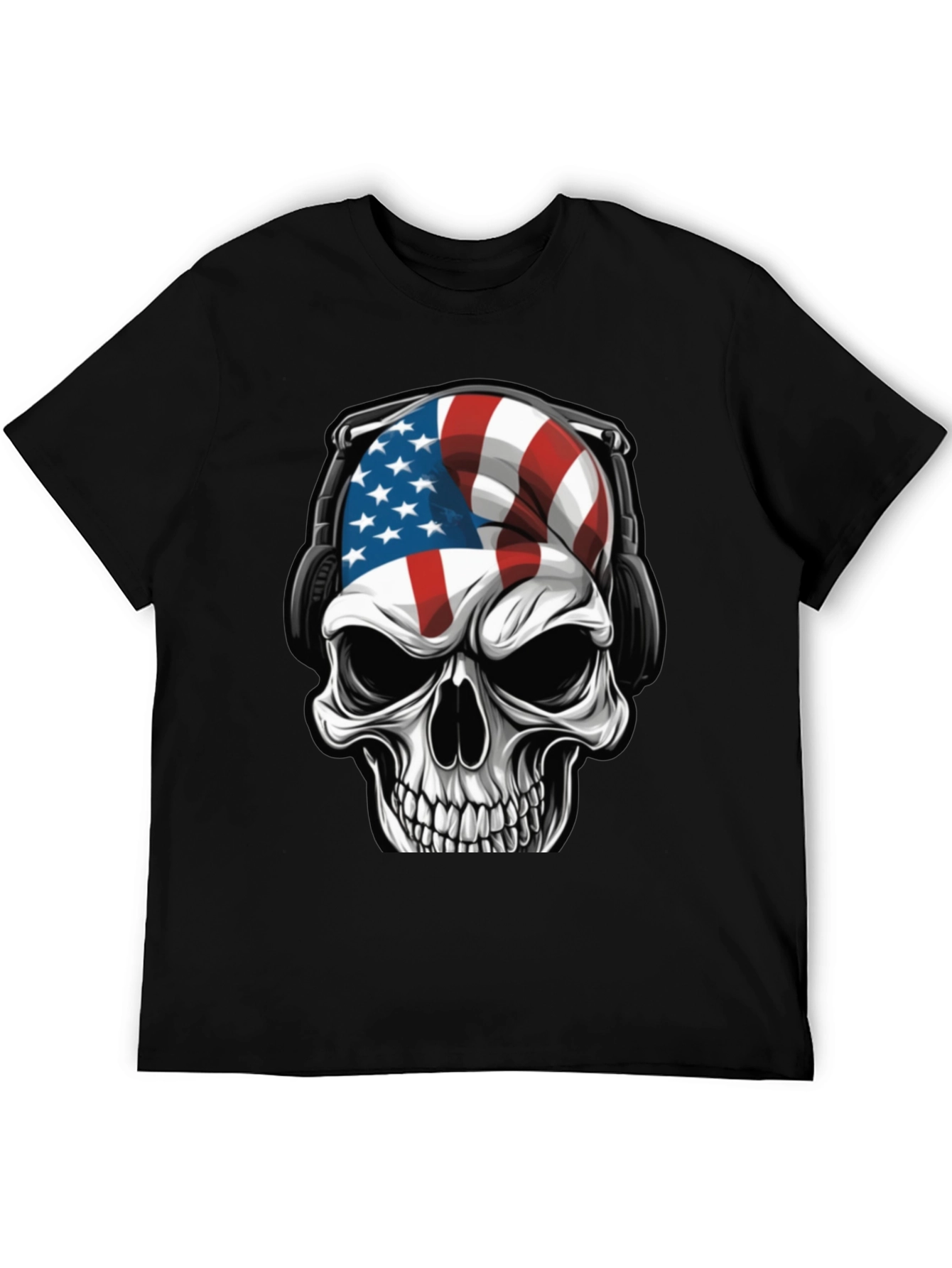 American Flag Skull Headphone T-Shirt