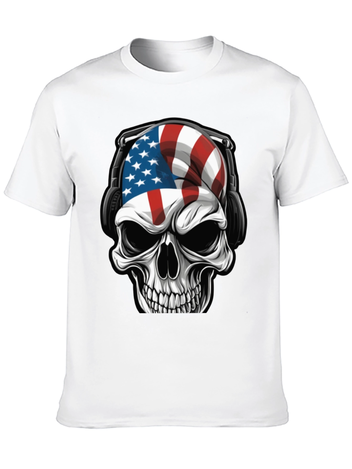 American Flag Skull Headphone T-Shirt
