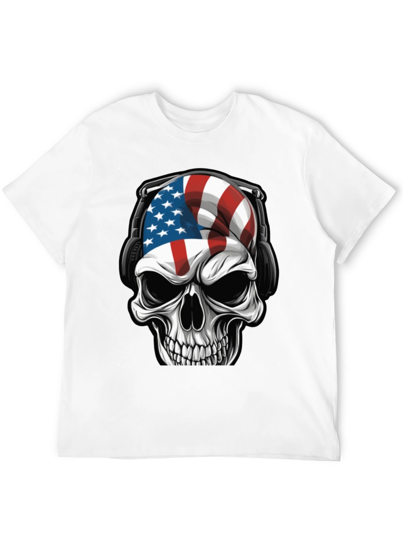 American Flag Skull Headphone T-Shirt