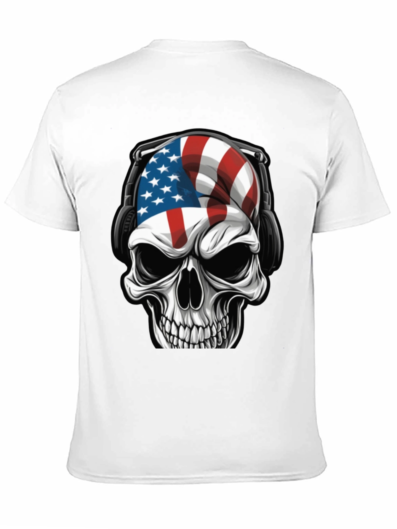 American Flag Skull Headphone T-Shirt