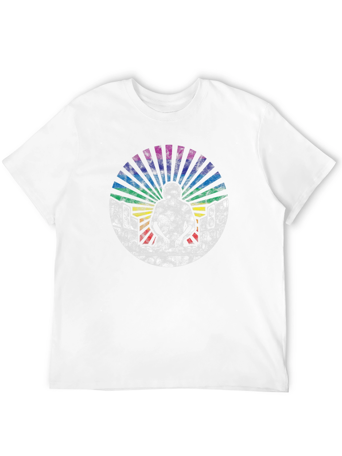 Retro DJ T-Shirt with Rainbow Graphics
