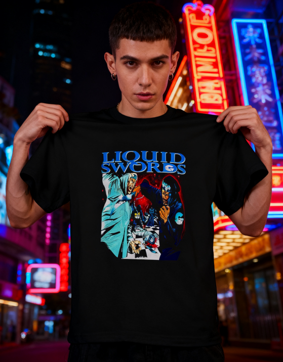 Liquid Swords Hip-Hop Graphic T-Shirt - 100% Cotton, Retro Comic Tee for Music Enthusiasts & Streetwear Lovers
