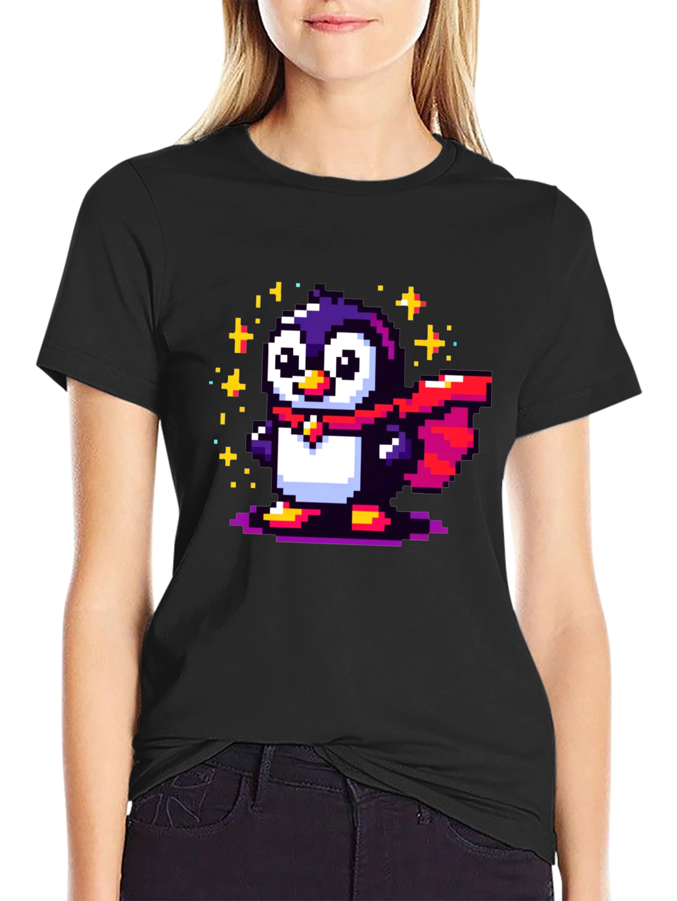 Pixel Penguin Superhero T-Shirt