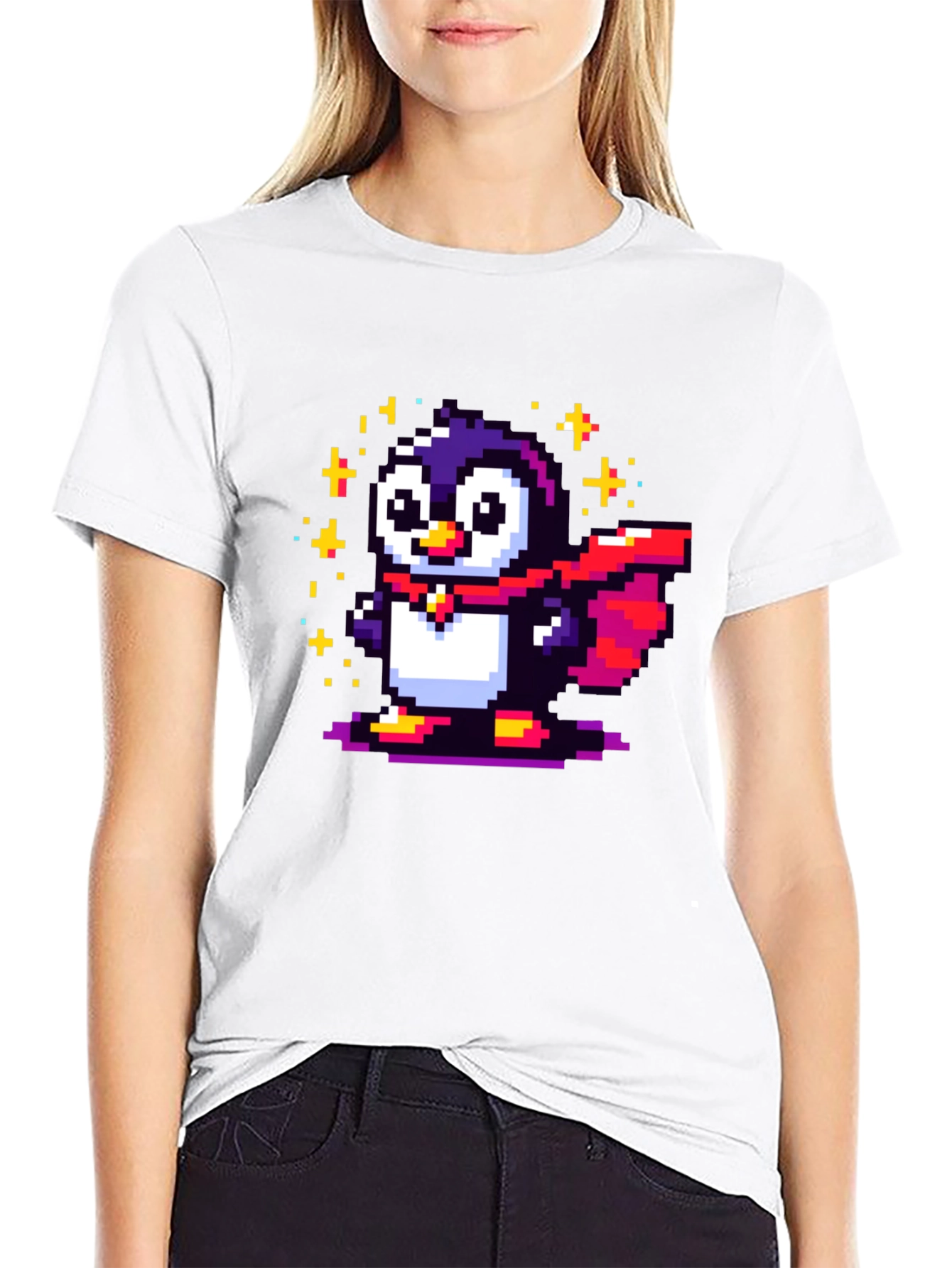 Pixel Penguin Superhero T-Shirt