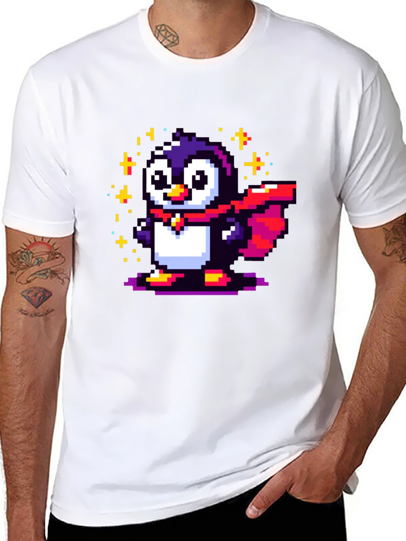 Pixel Penguin Superhero T-Shirt