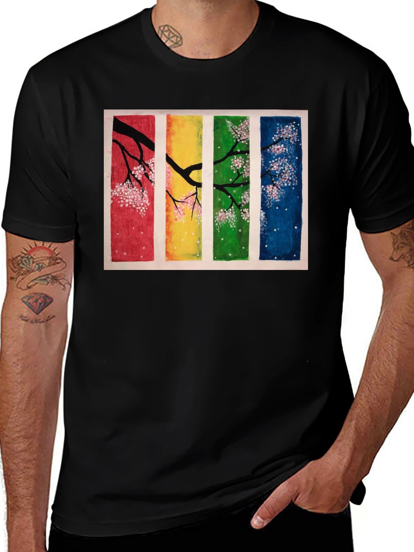 Four Seasons Blossom T-Shirt - Artistic Black Tee