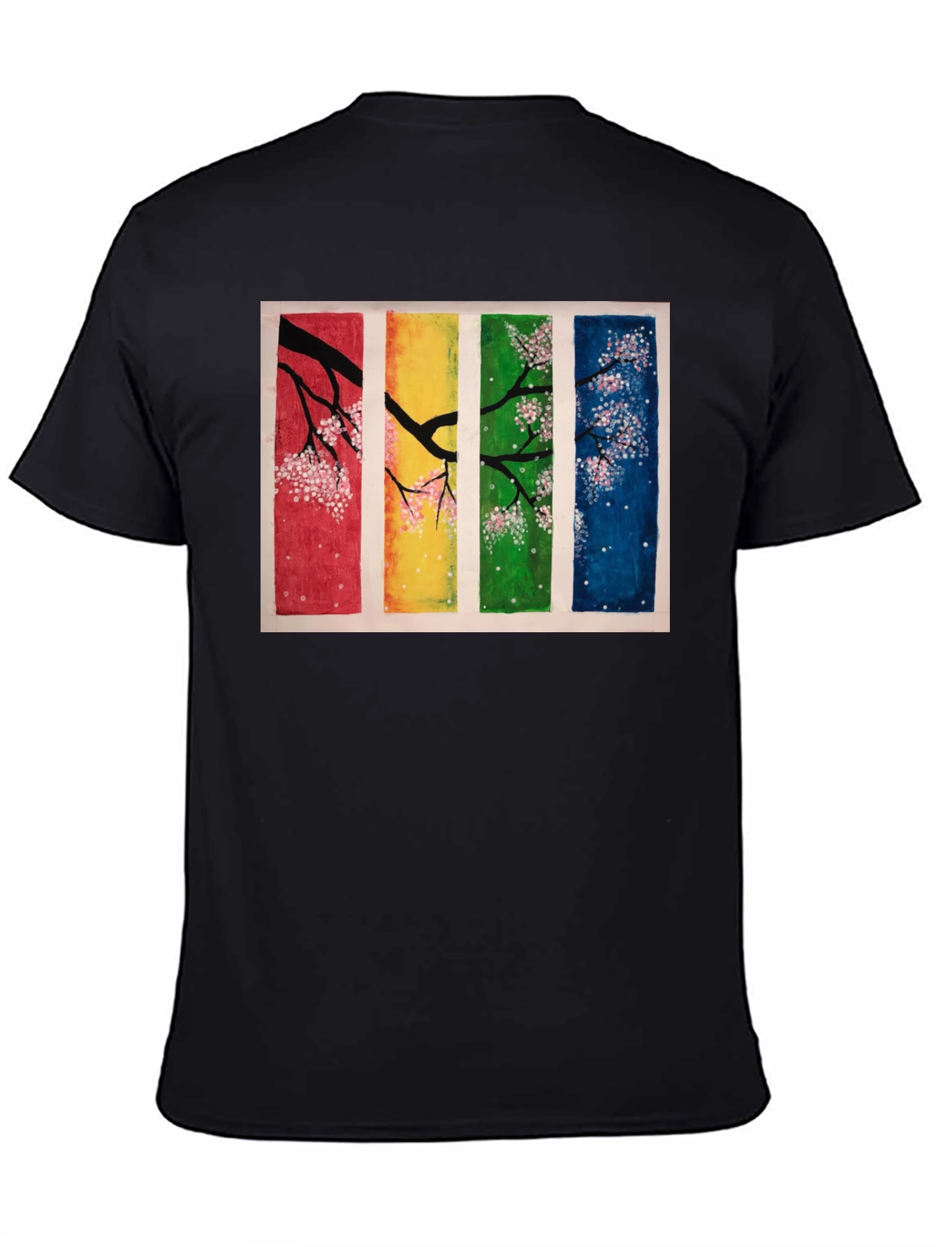 Four Seasons Blossom T-Shirt - Artistic Black Tee