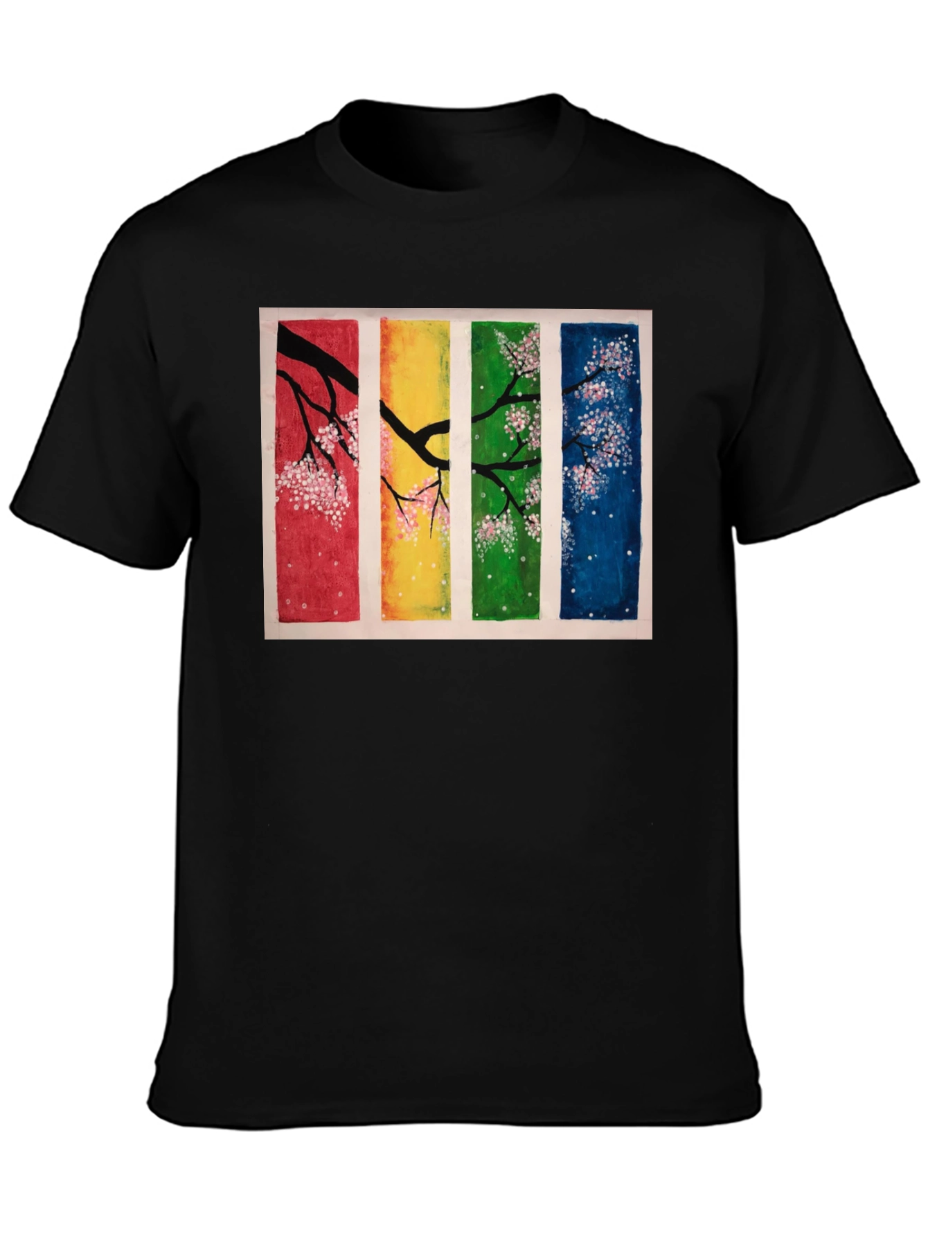 Four Seasons Blossom T-Shirt - Artistic Black Tee