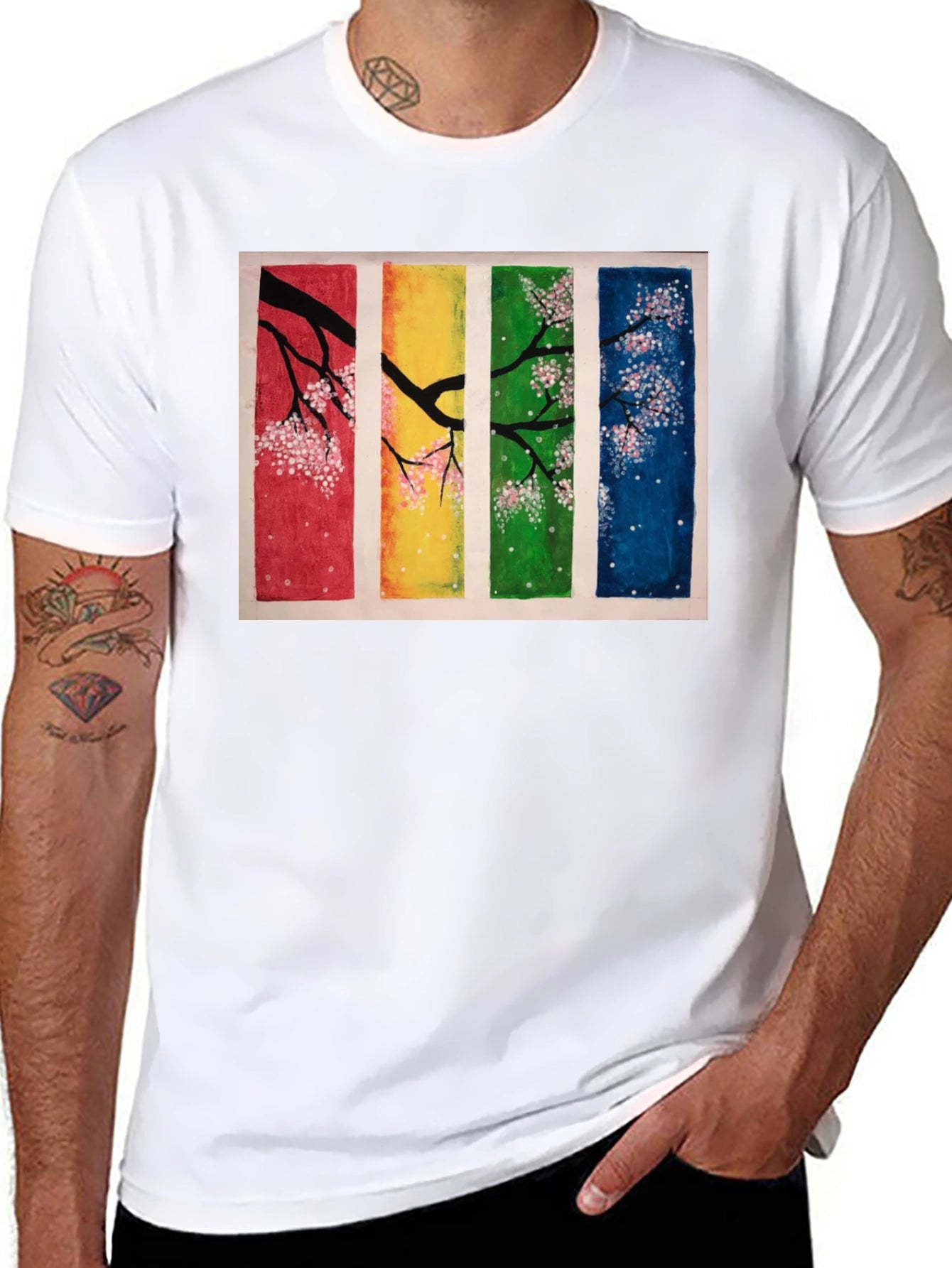 Four Seasons Blossom T-Shirt - Artistic Black Tee