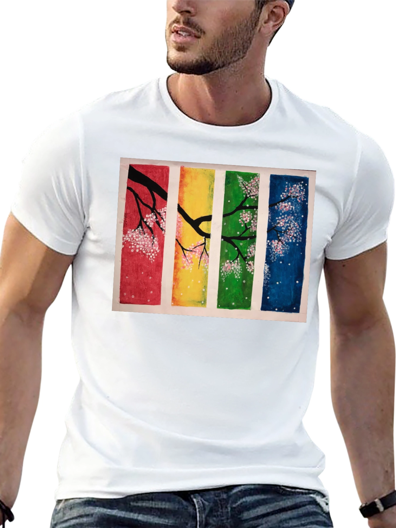 Four Seasons Blossom T-Shirt - Artistic Black Tee