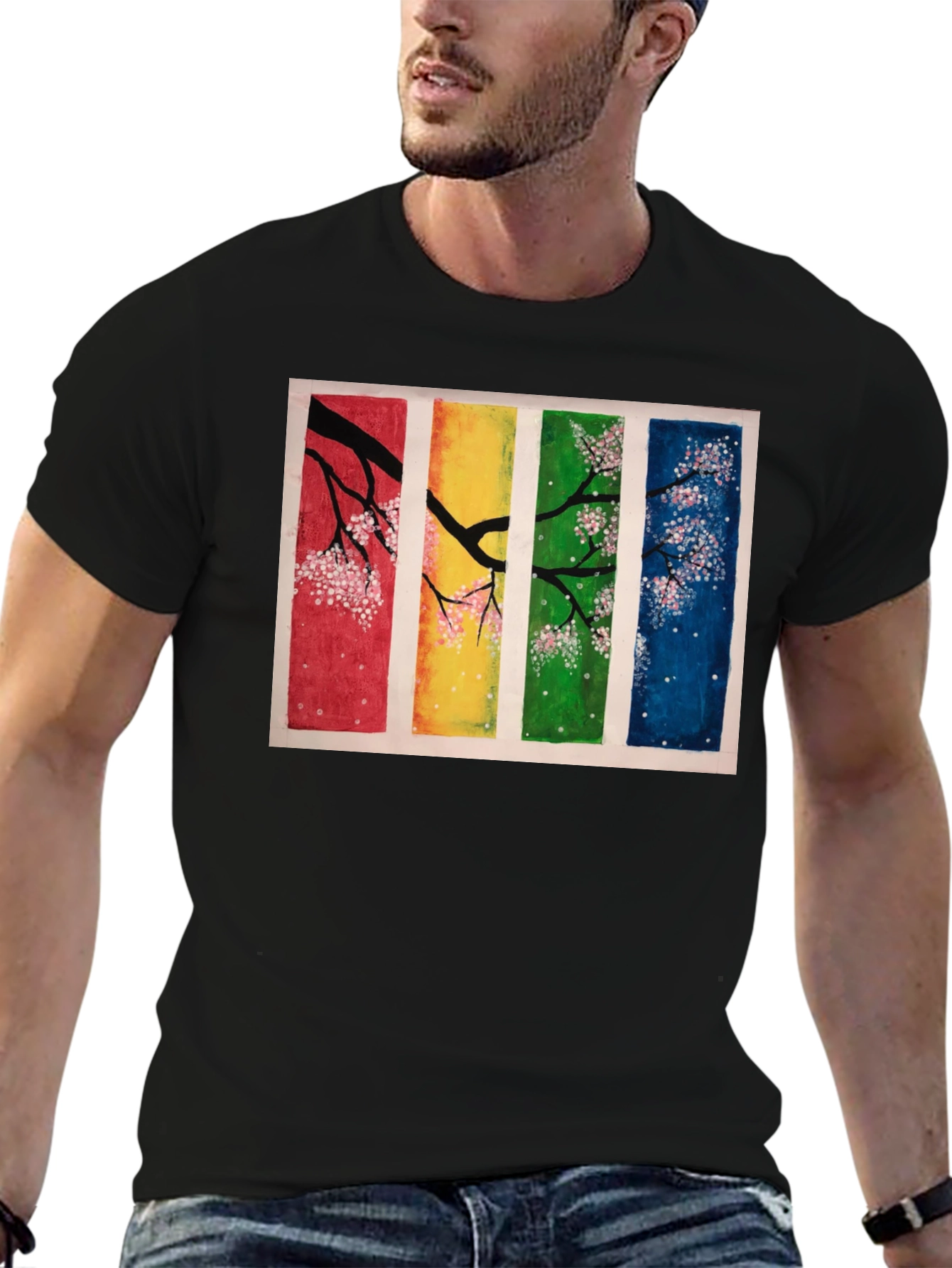 Four Seasons Blossom T-Shirt - Artistic Black Tee