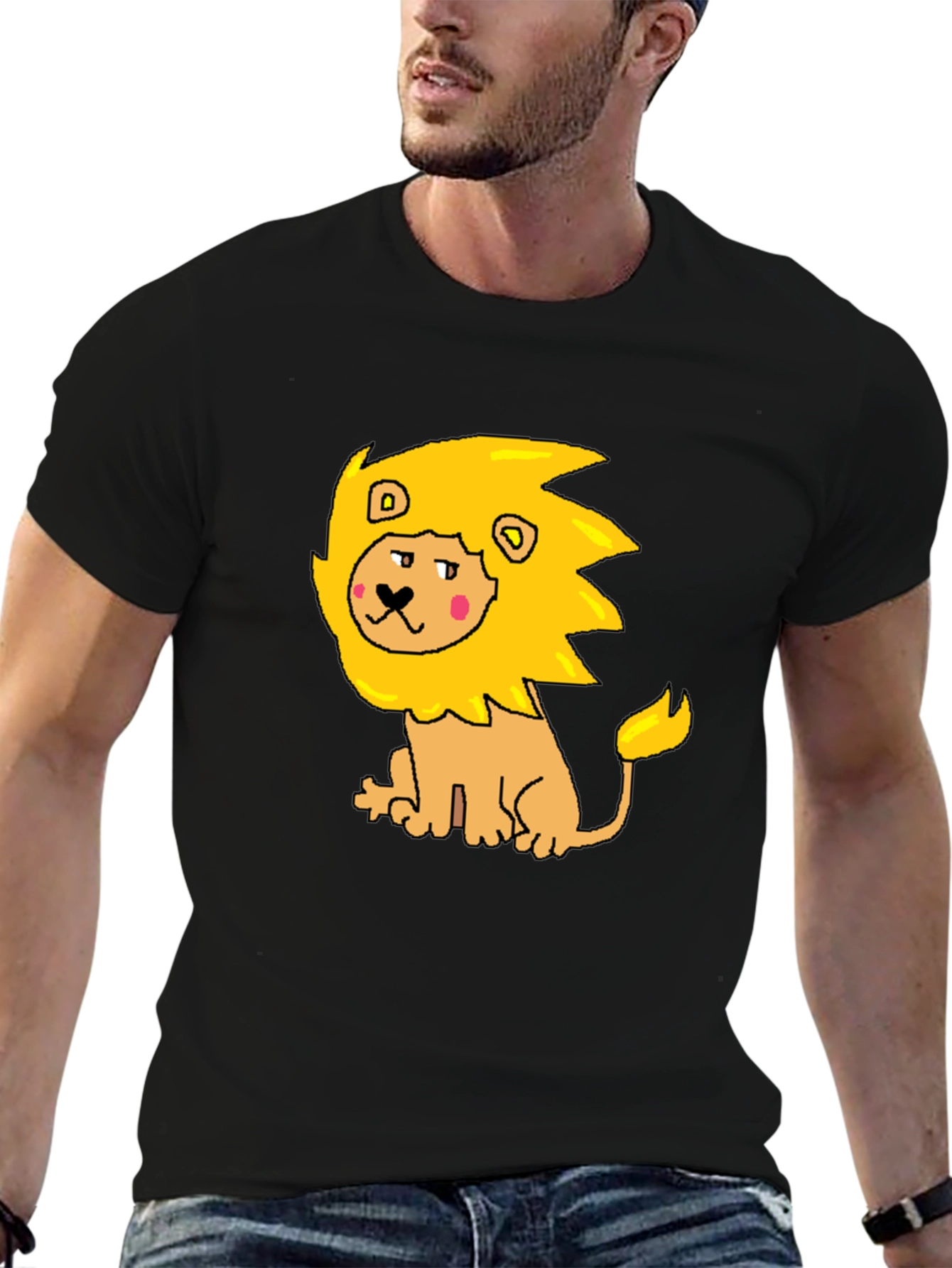 Cartoon Lion Graphic Tee - Mens Black T-Shirt