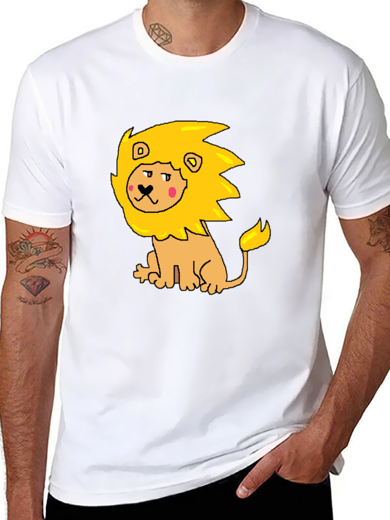 Cartoon Lion Graphic Tee - Mens Black T-Shirt