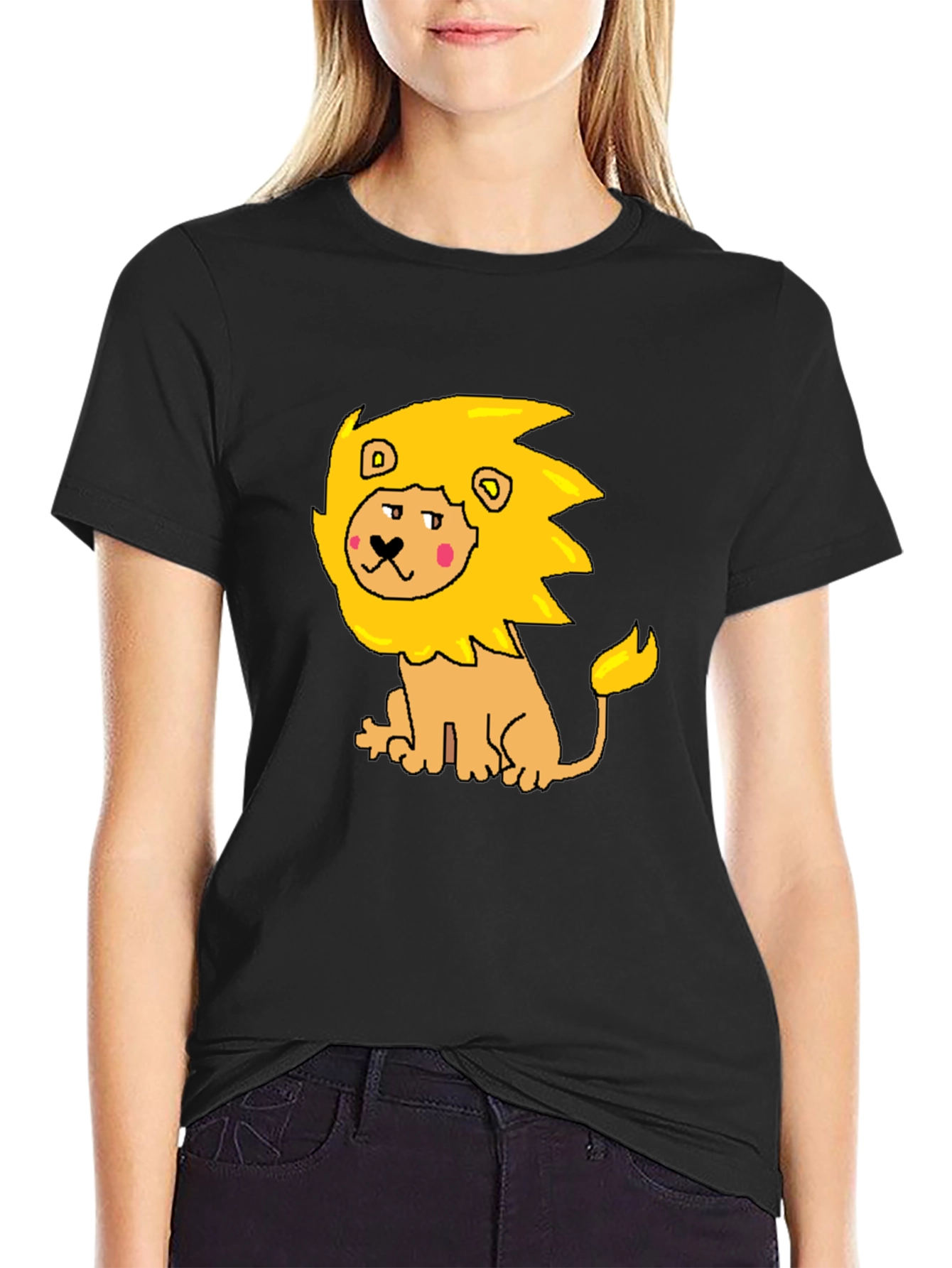 Cartoon Lion Graphic Tee - Mens Black T-Shirt