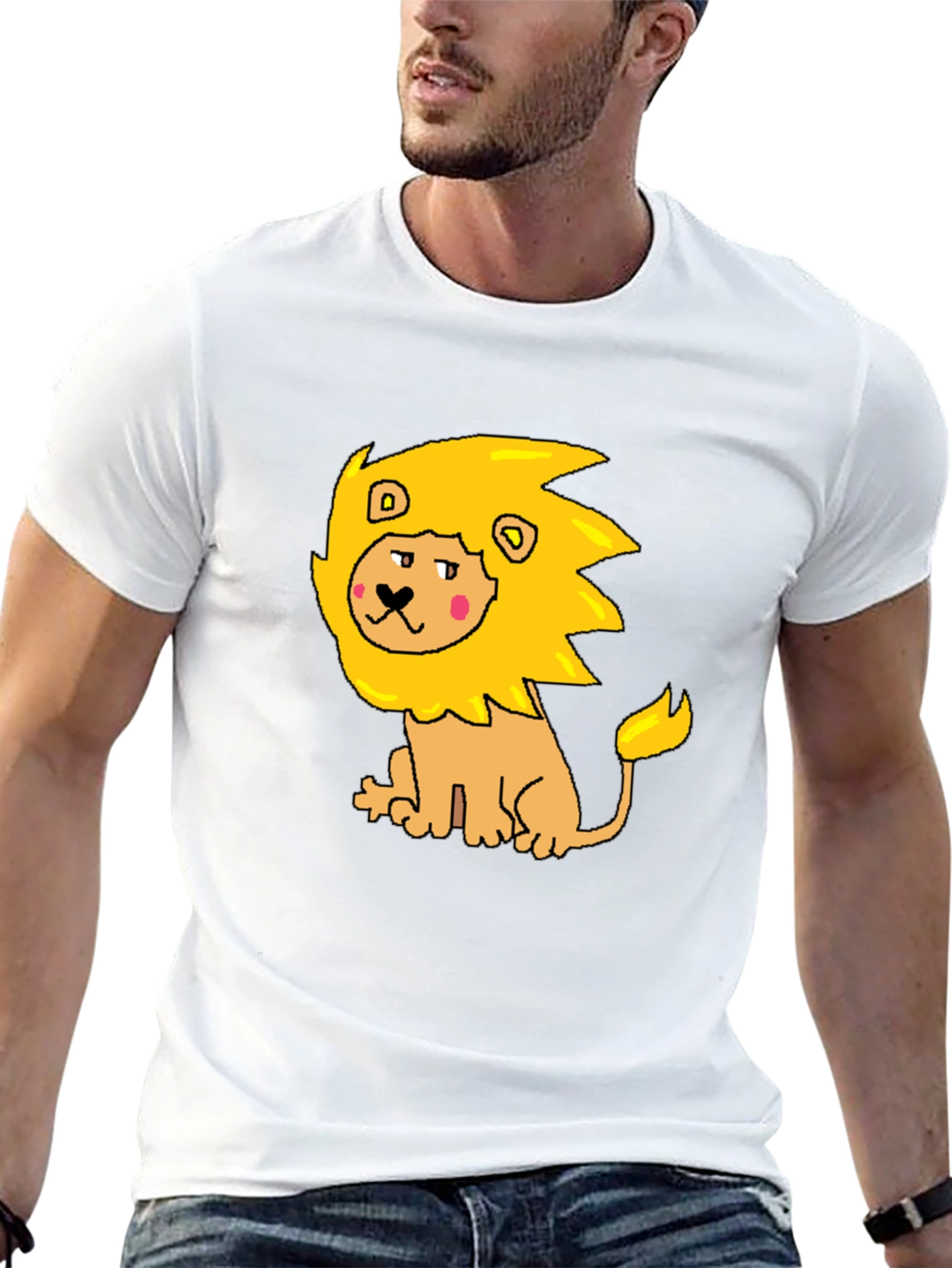 Cartoon Lion Graphic Tee - Mens Black T-Shirt
