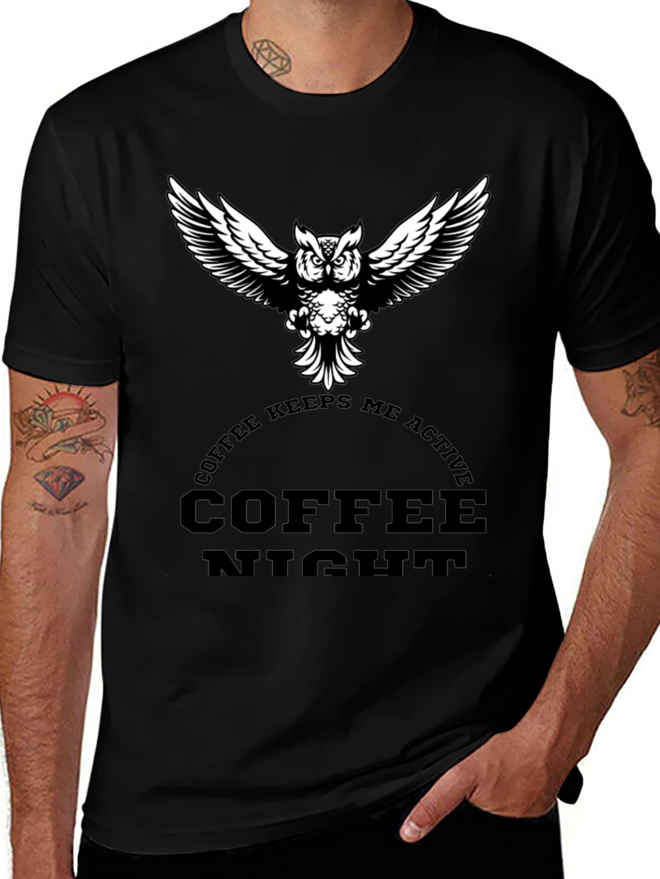 Coffee Night Owl Graphic Tee - Black