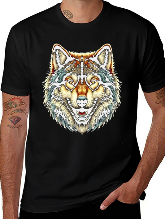 Mens Black T-Shirt with Wolf Graphic