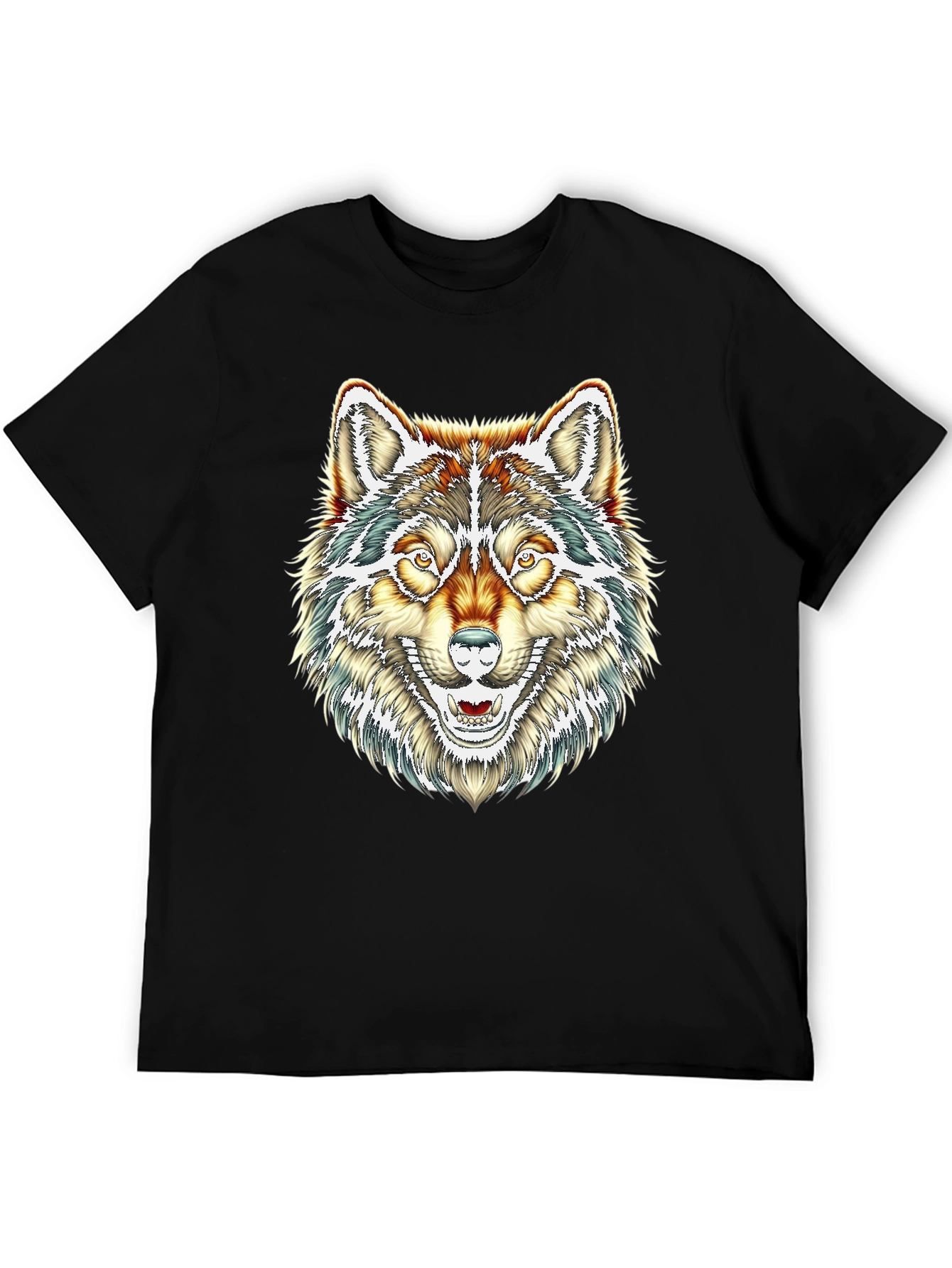 Mens Black T-Shirt with Wolf Graphic
