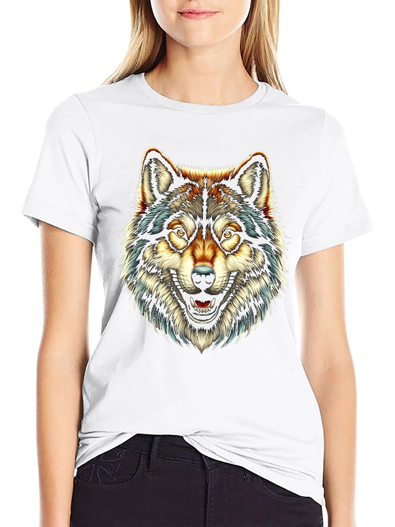 Mens Black T-Shirt with Wolf Graphic