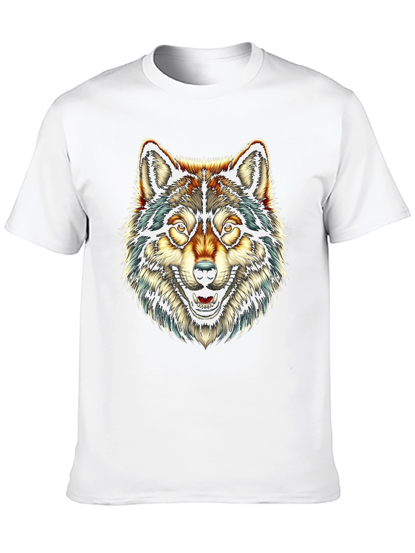 Mens Black T-Shirt with Wolf Graphic