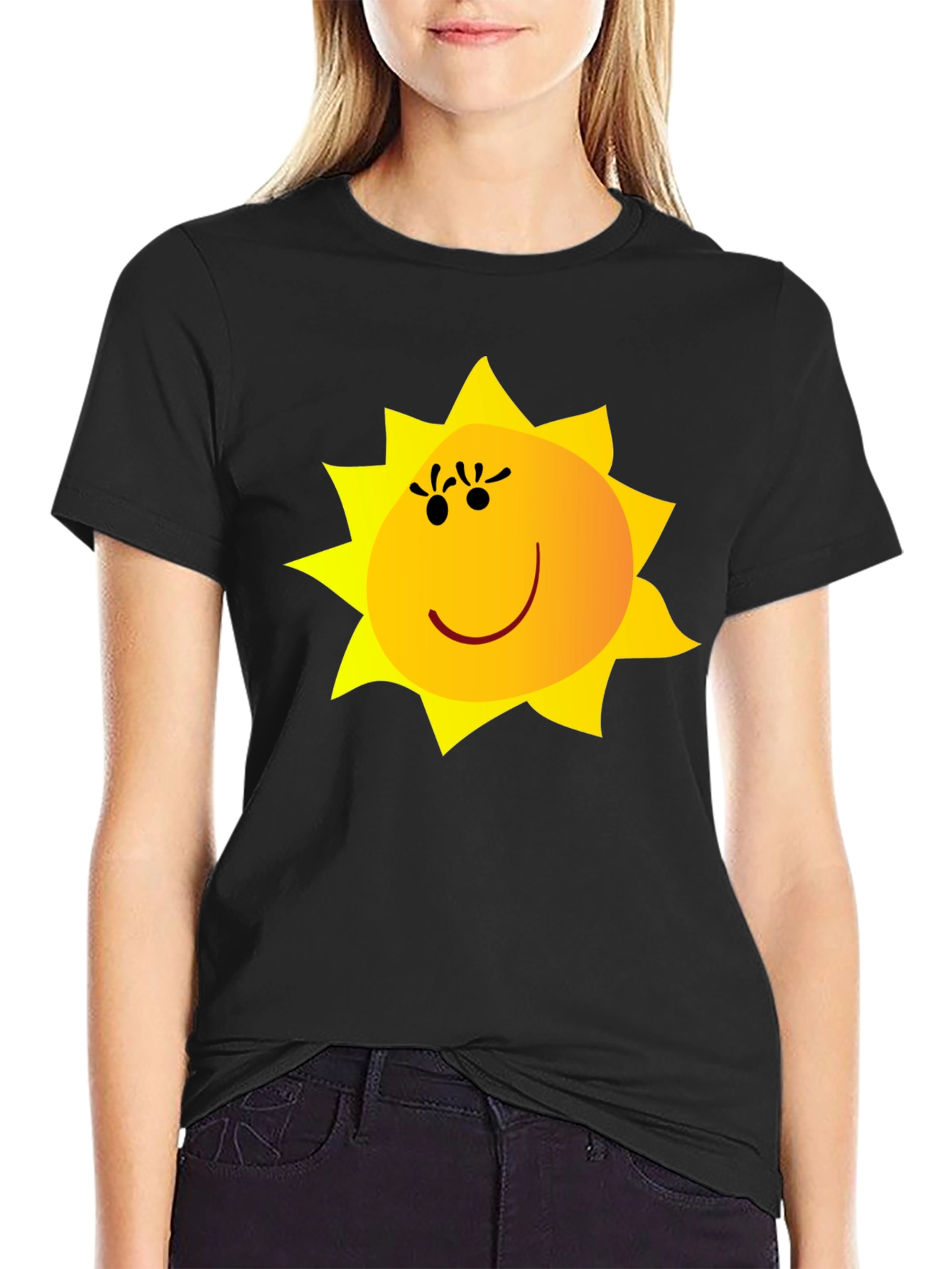 Happy Sun Graphic Tee - Black Cotton Blend