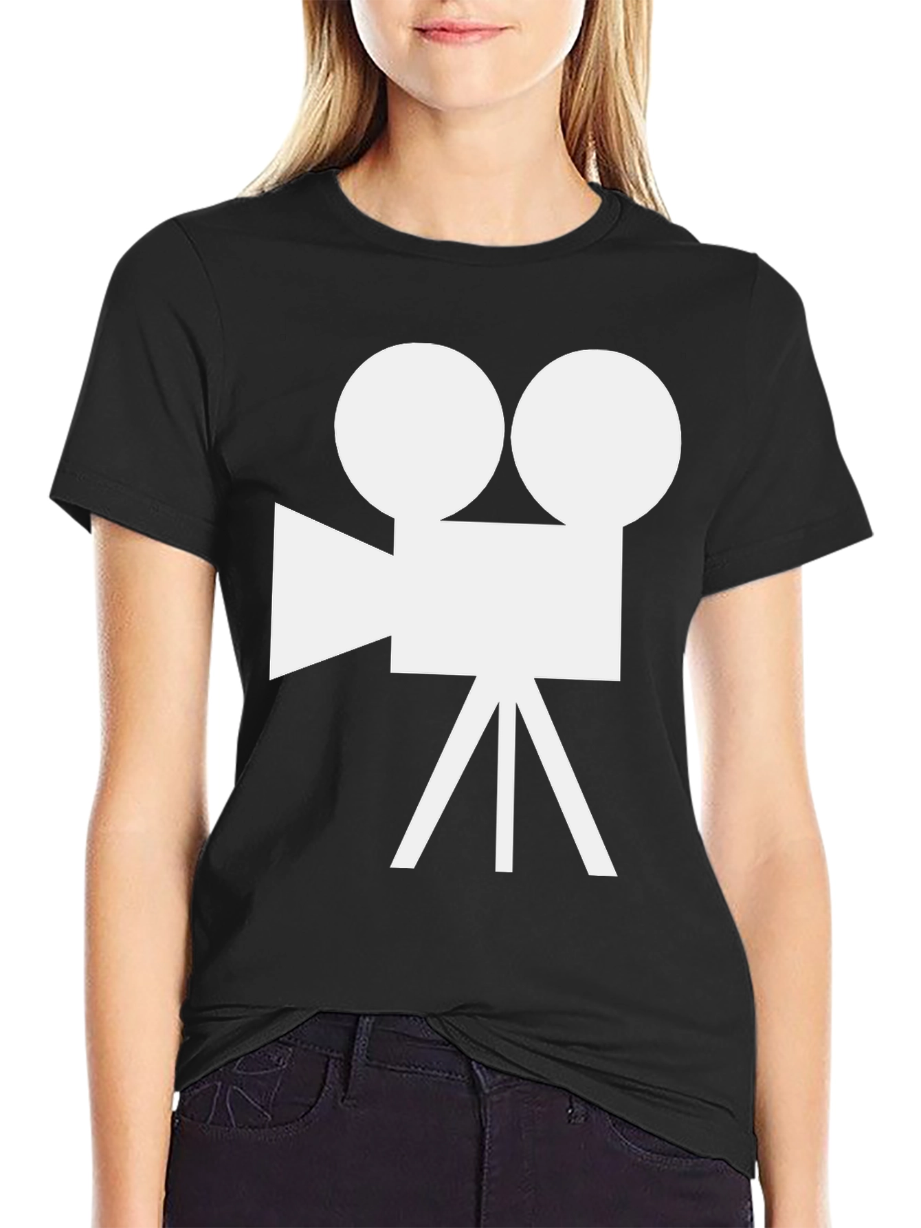 Retro Camera Graphic Tee - Black Cotton Shirt