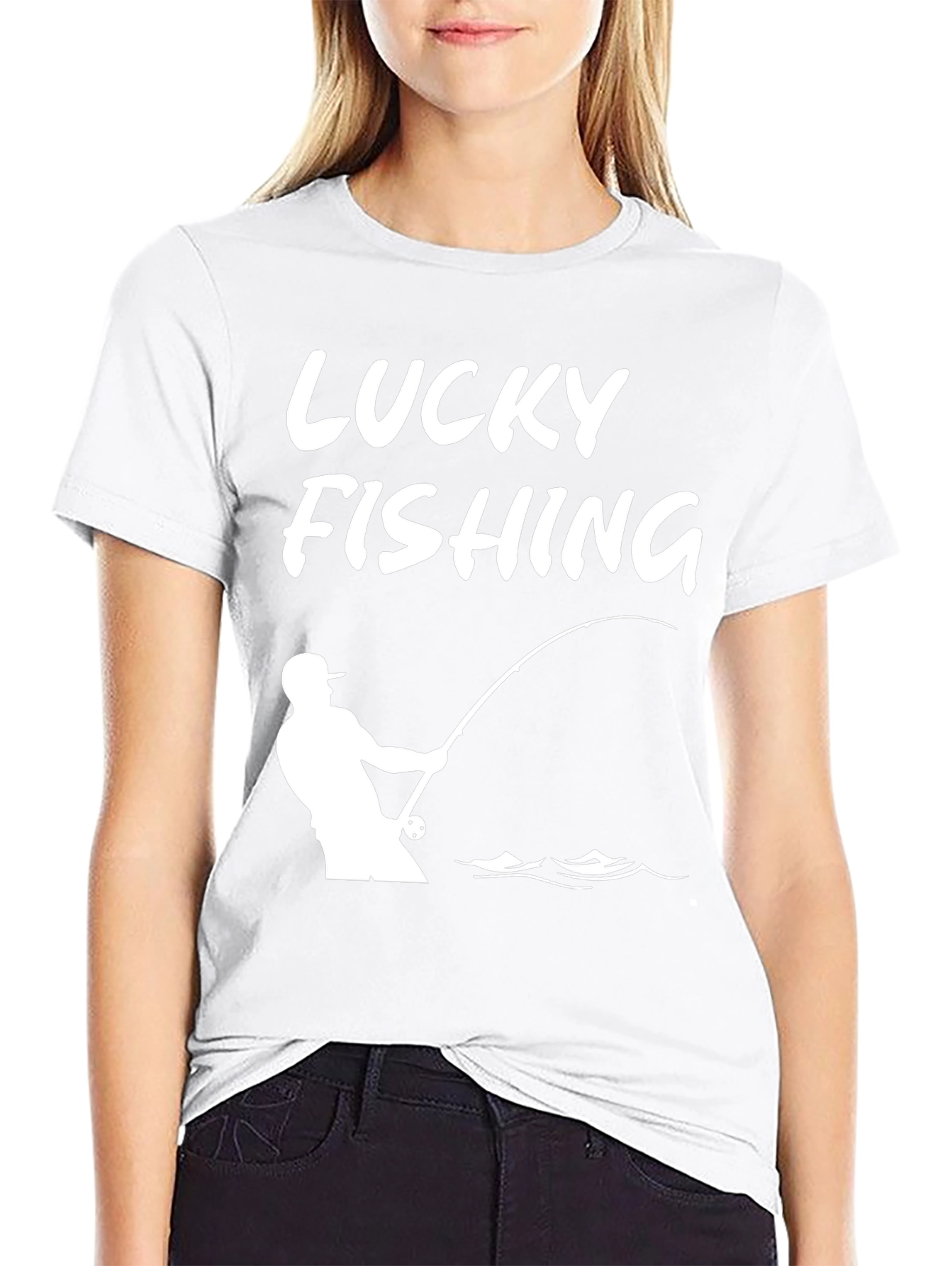 Lucky Fishing Graphic Tee - Black Cotton T-Shirt