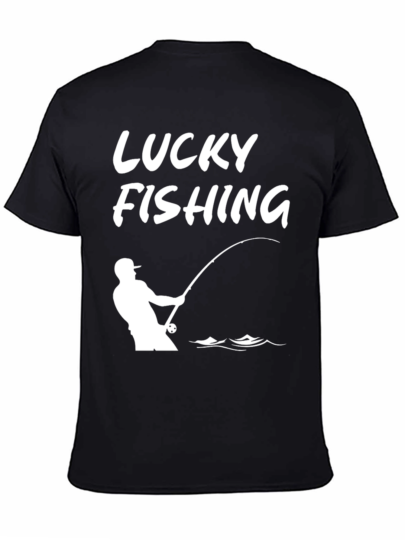 Lucky Fishing Graphic Tee - Black Cotton T-Shirt