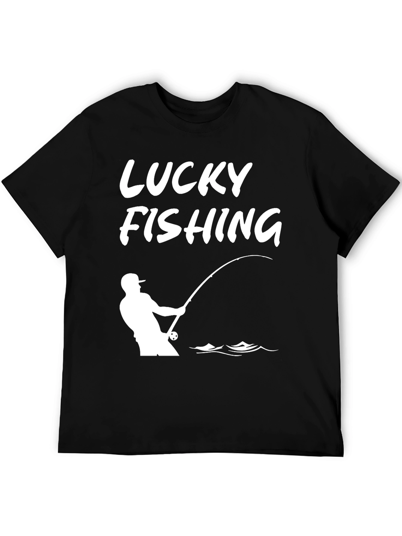 Lucky Fishing Graphic Tee - Black Cotton T-Shirt