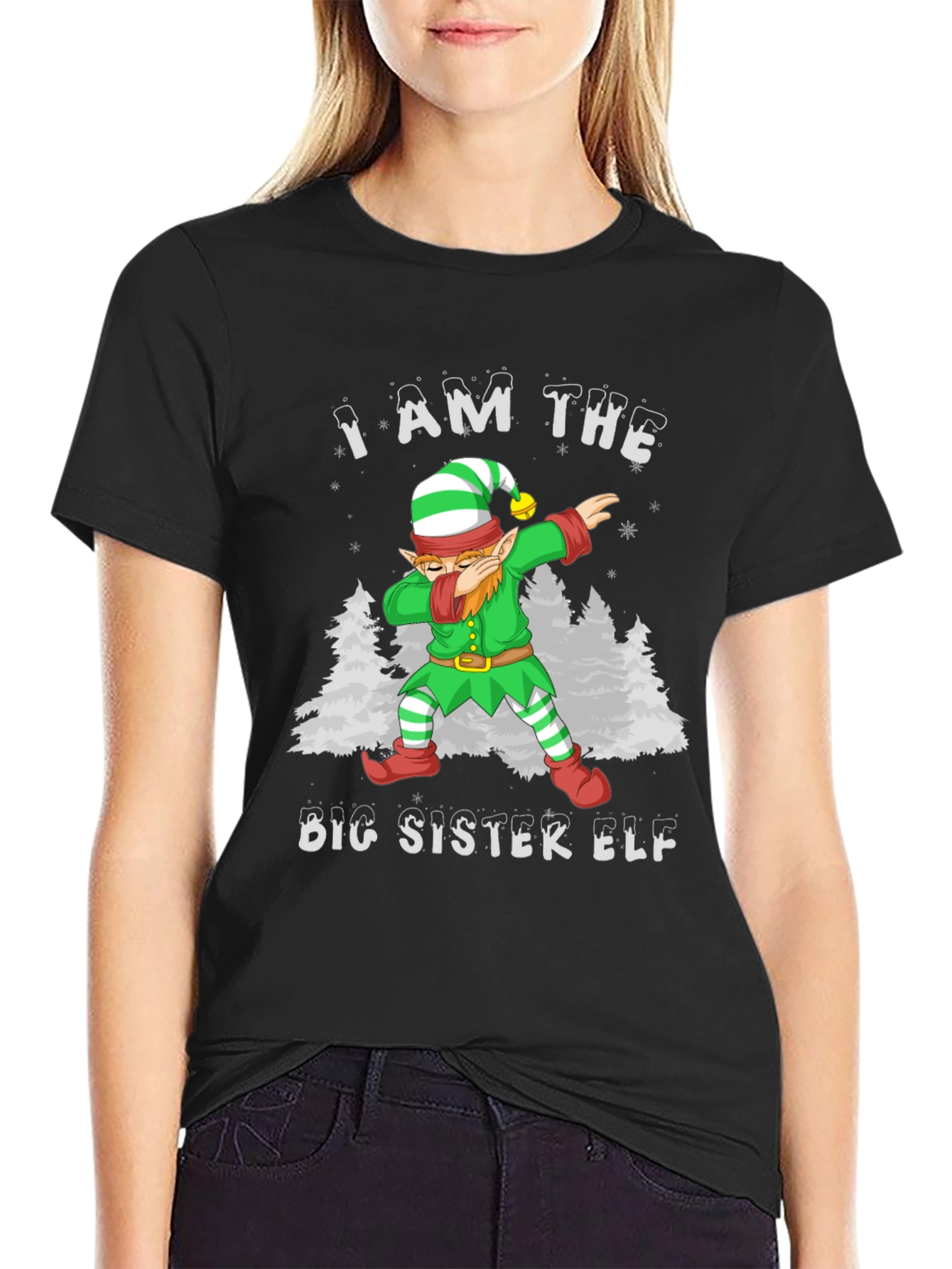 Big Sister Elf Dab Christmas Holiday T-Shirt