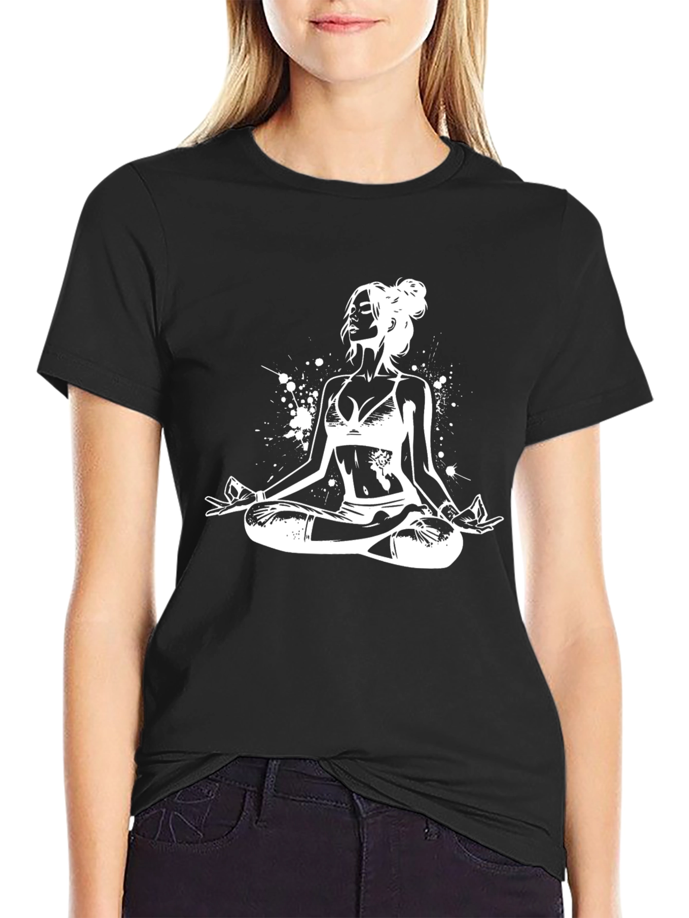 Yoga Woman Graphic Tee - Black Cotton Blend