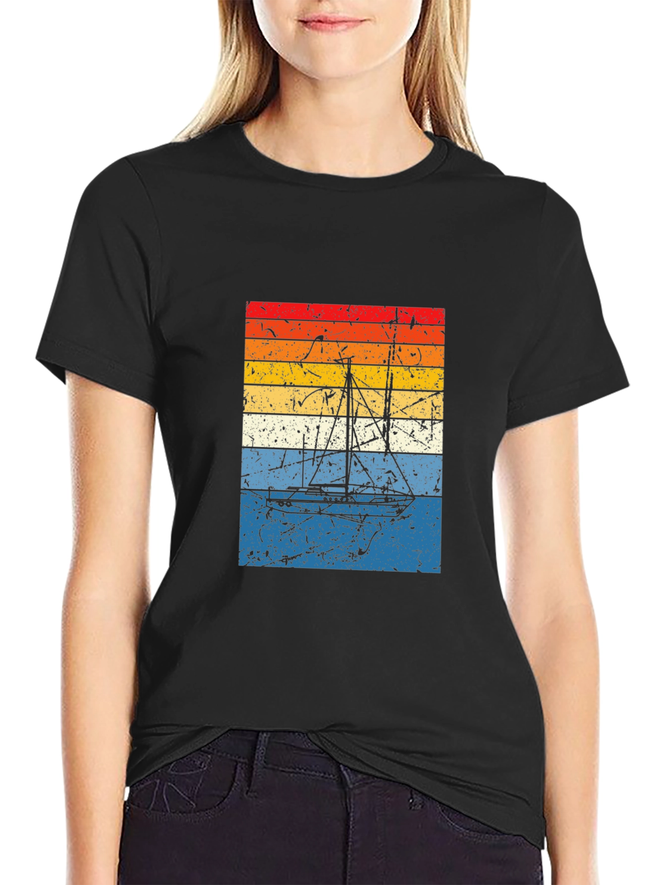 Retro Sunset Sailboat Graphic Tee