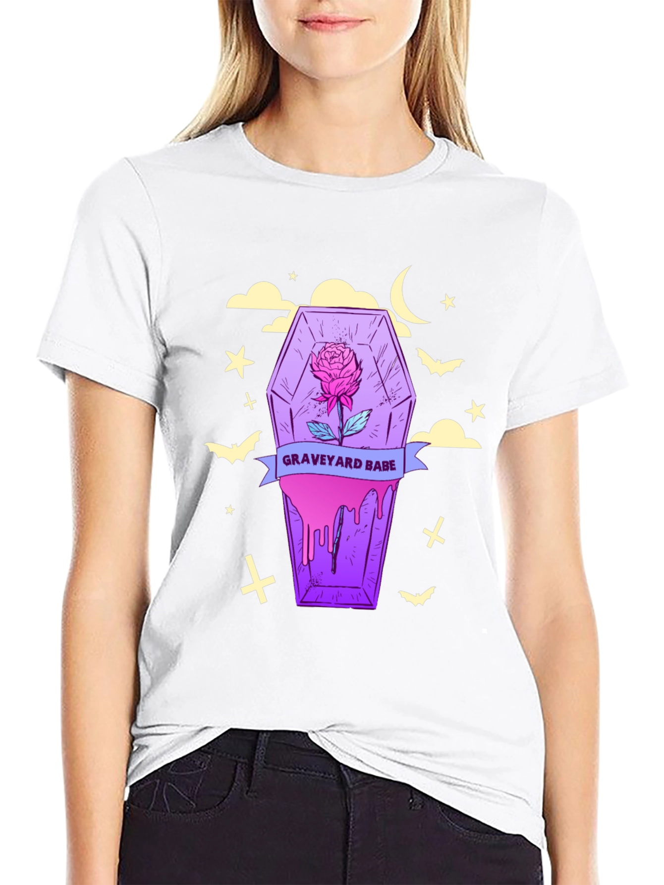 Graveyard Babe T-Shirt: Spooky Coffin Rose Tee