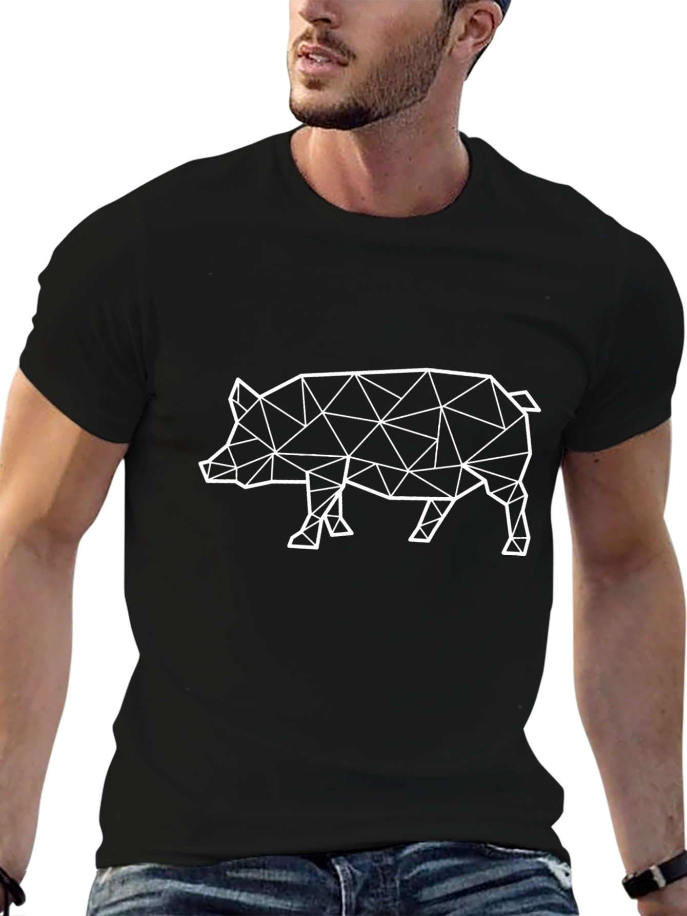 Geometric Pig Graphic Tee - Modern Animal Print Shirt