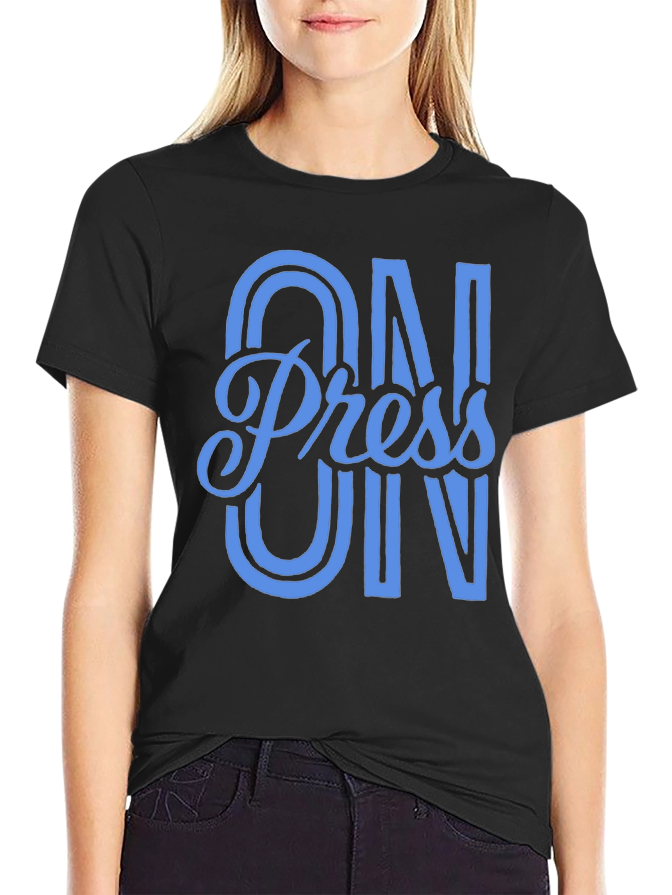 Press On Black Cotton Graphic T-Shirt