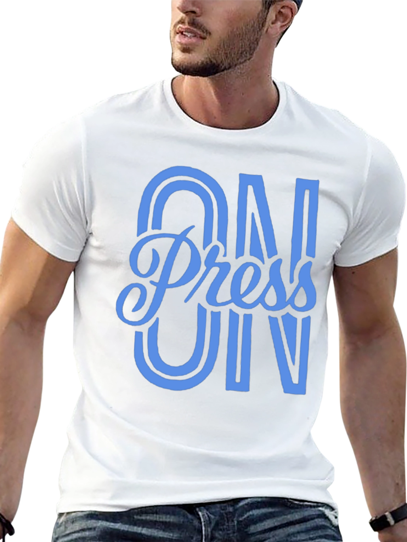 Press On Black Cotton Graphic T-Shirt
