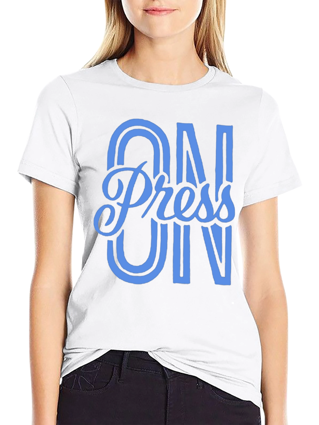 Press On Black Cotton Graphic T-Shirt