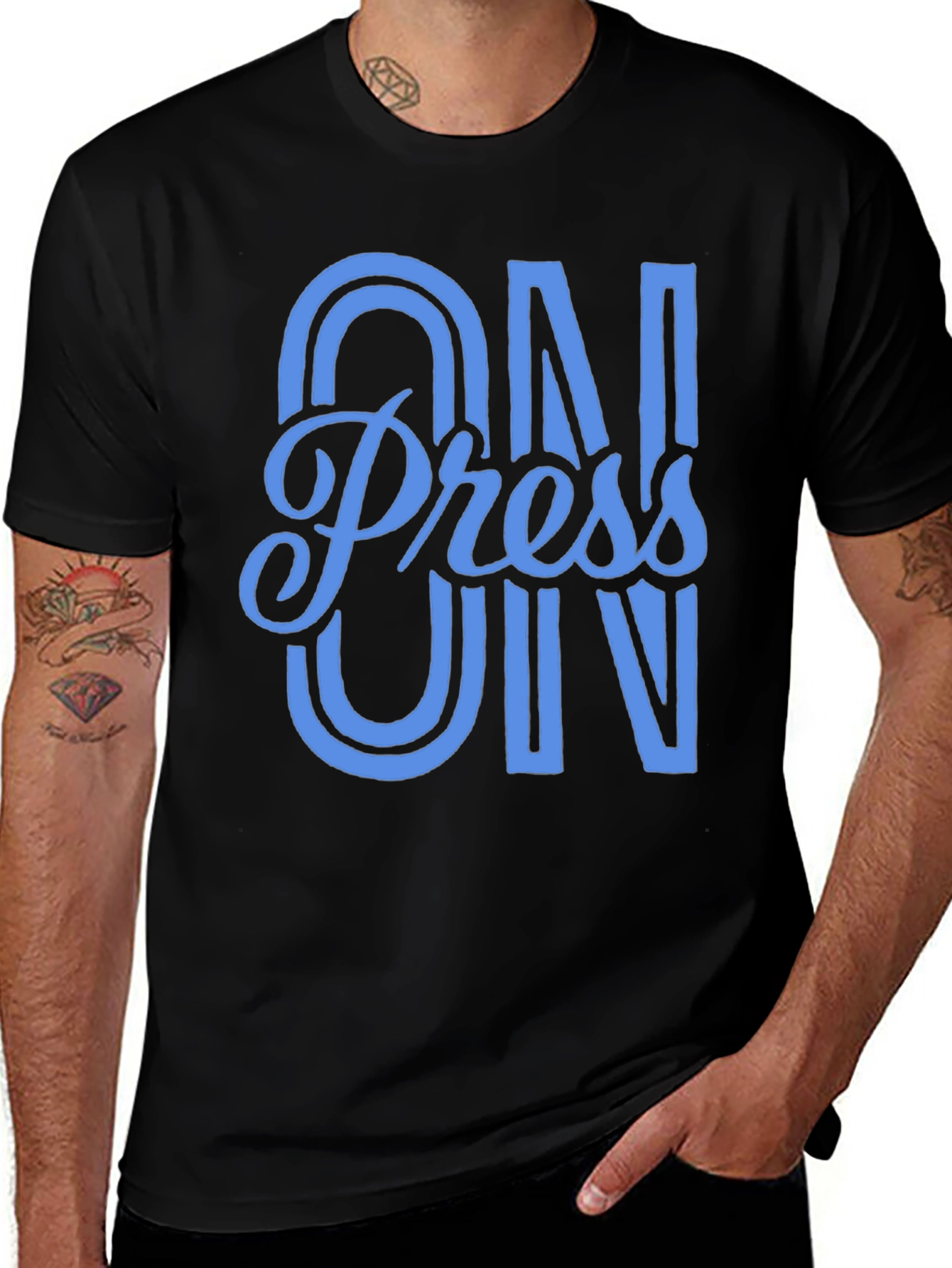 Press On Black Cotton Graphic T-Shirt