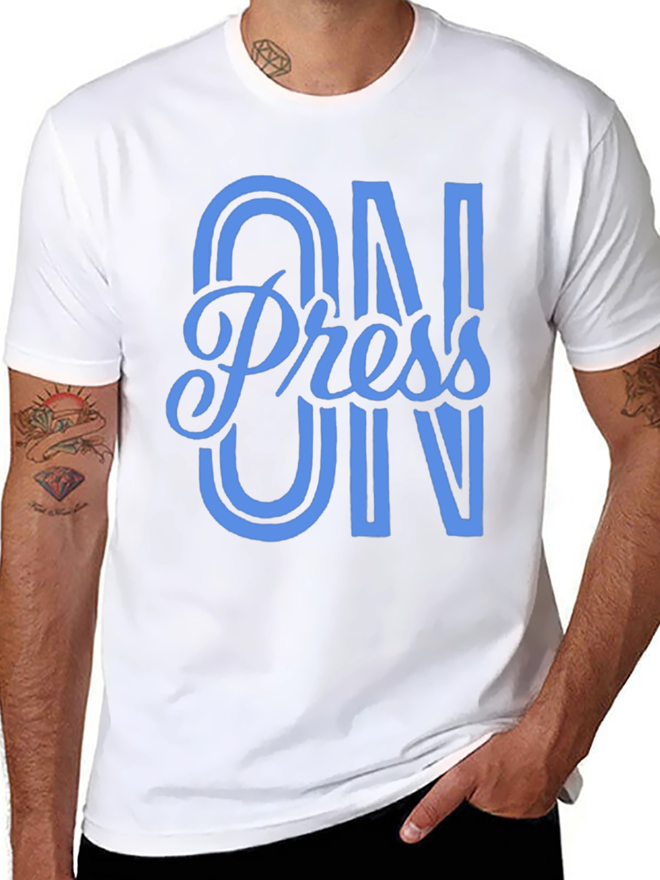 Press On Black Cotton Graphic T-Shirt