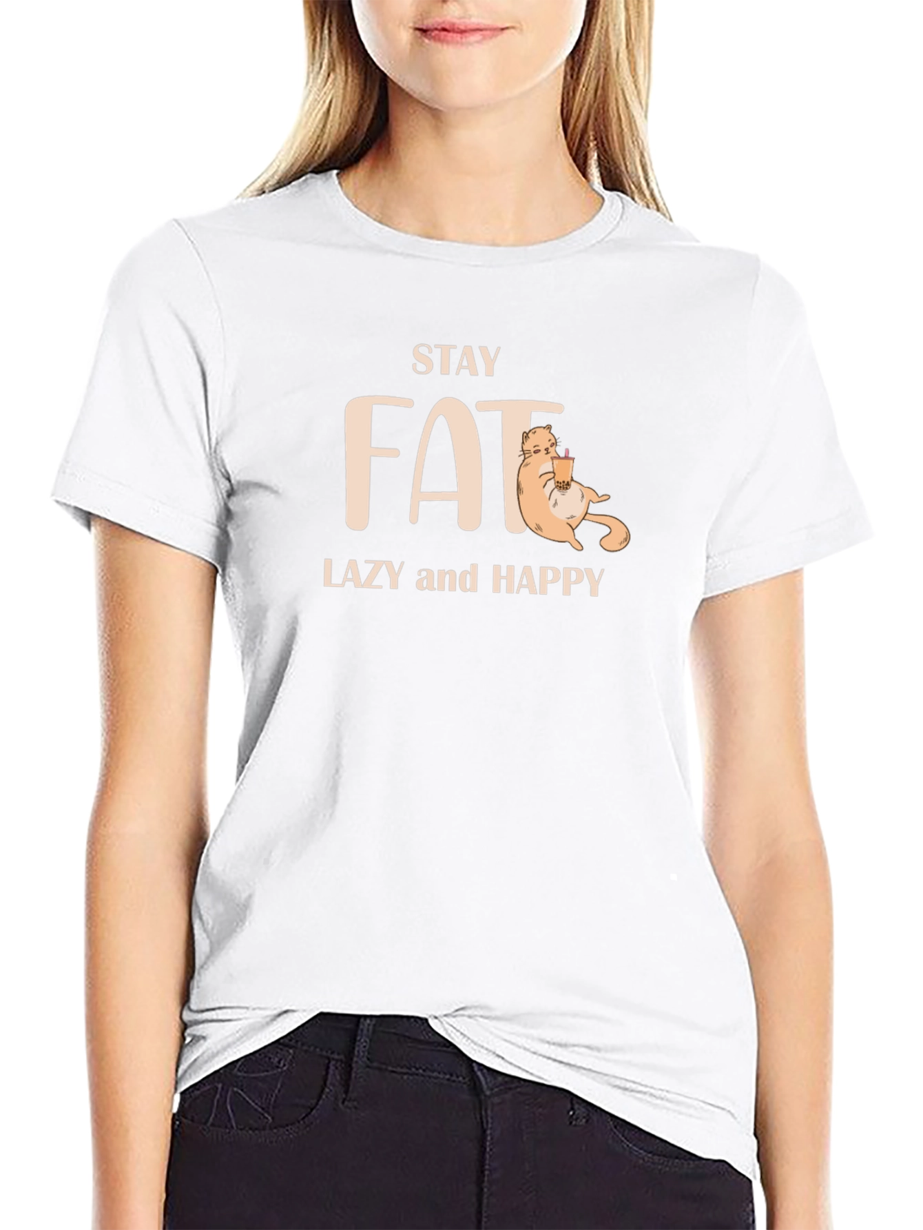 Stay Fat Lazy & Happy Black T-Shirt