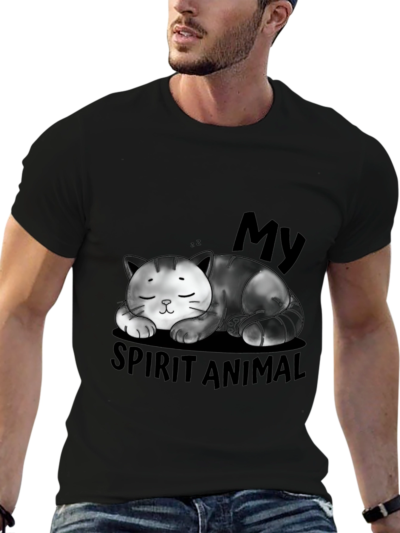 My Spirit Animal Cat Black Graphic T-Shirt