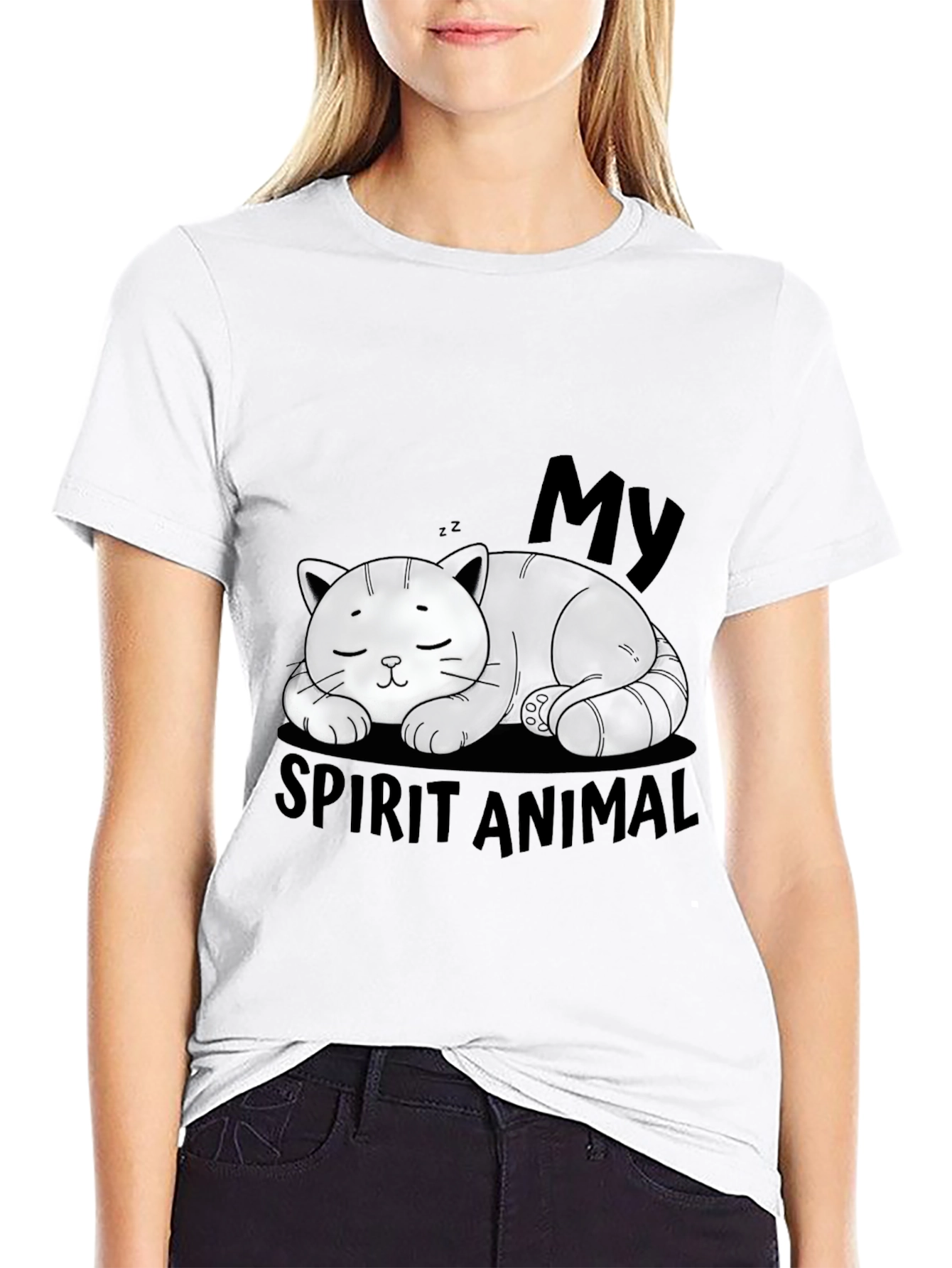 My Spirit Animal Cat Black Graphic T-Shirt