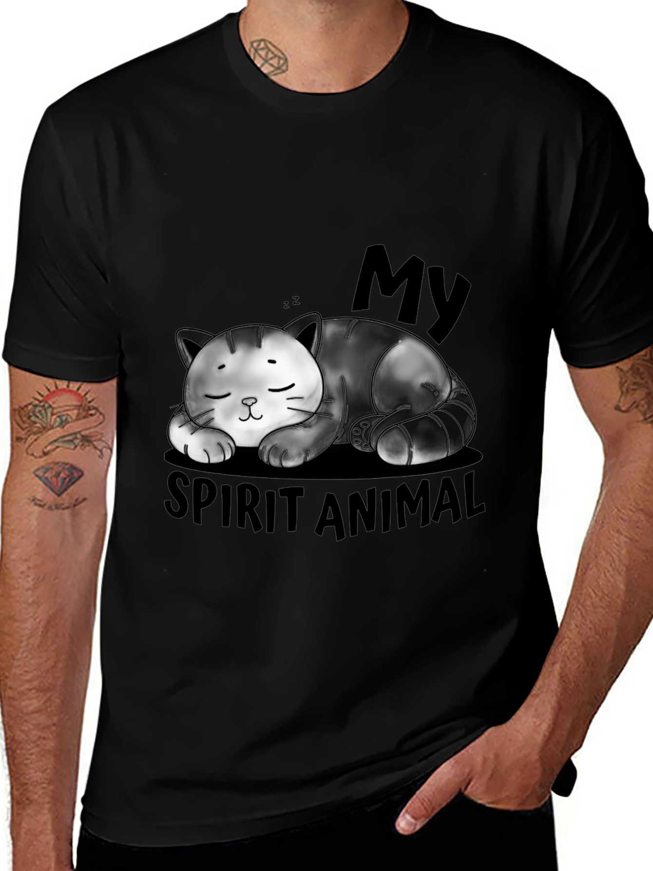 My Spirit Animal Cat Black Graphic T-Shirt