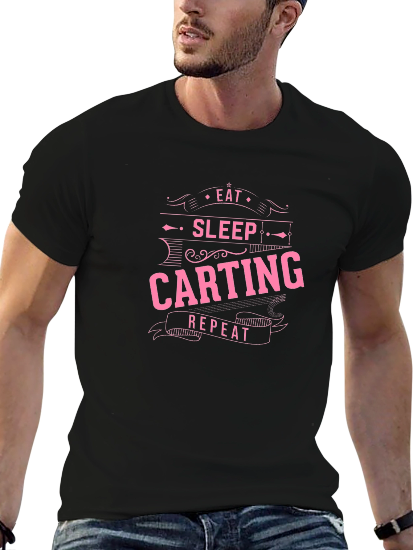 Eat Sleep Carting Repeat T-Shirt - Black Cotton Tee